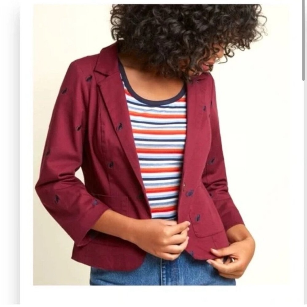 ModCloth "Legendary Lifestyle" Cotton Blazer in Maroon Cat 2X
